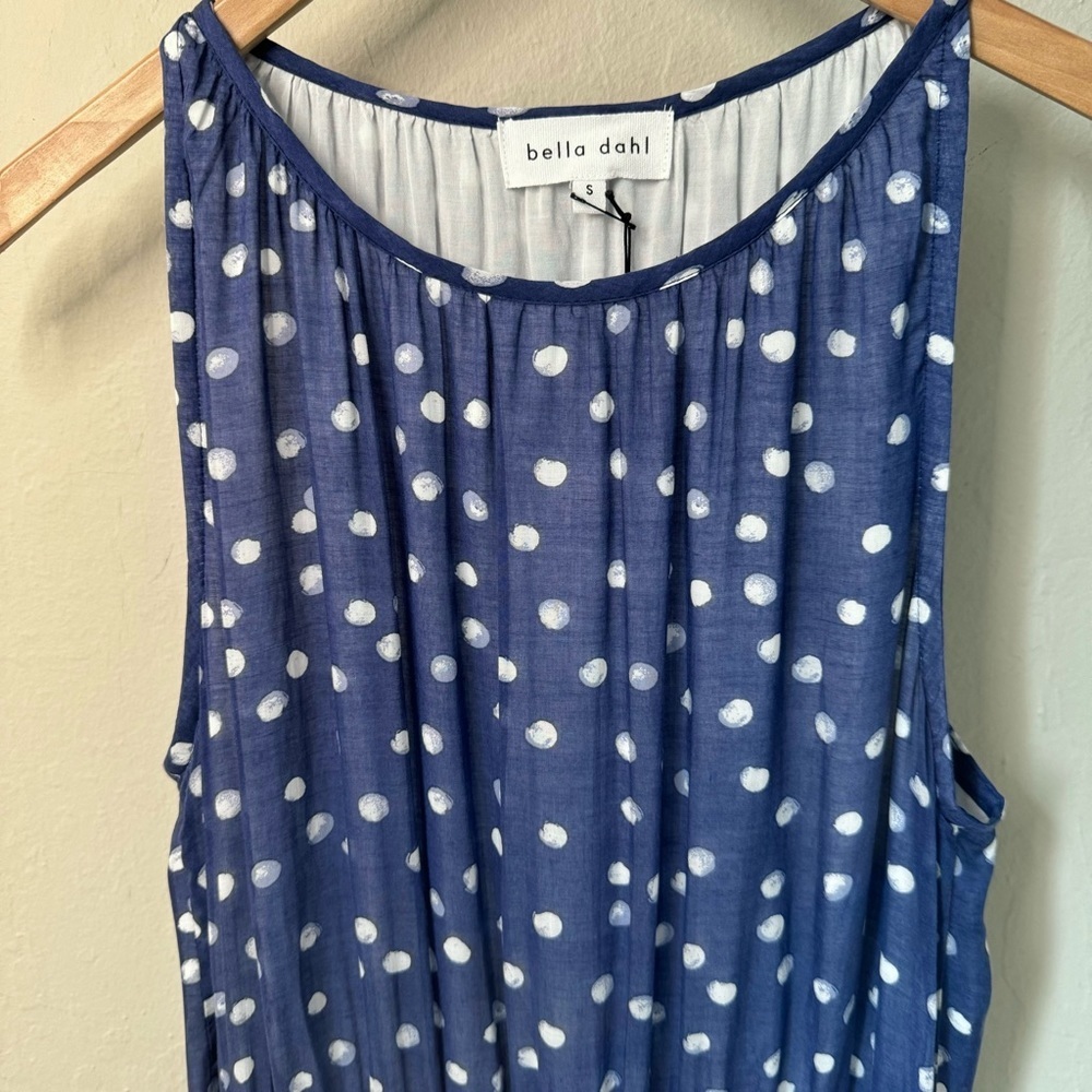 NWT BELLA DAHL Polka Dot Print Shirred Halter Dress In Navy Size Small - Picture 8 of 16